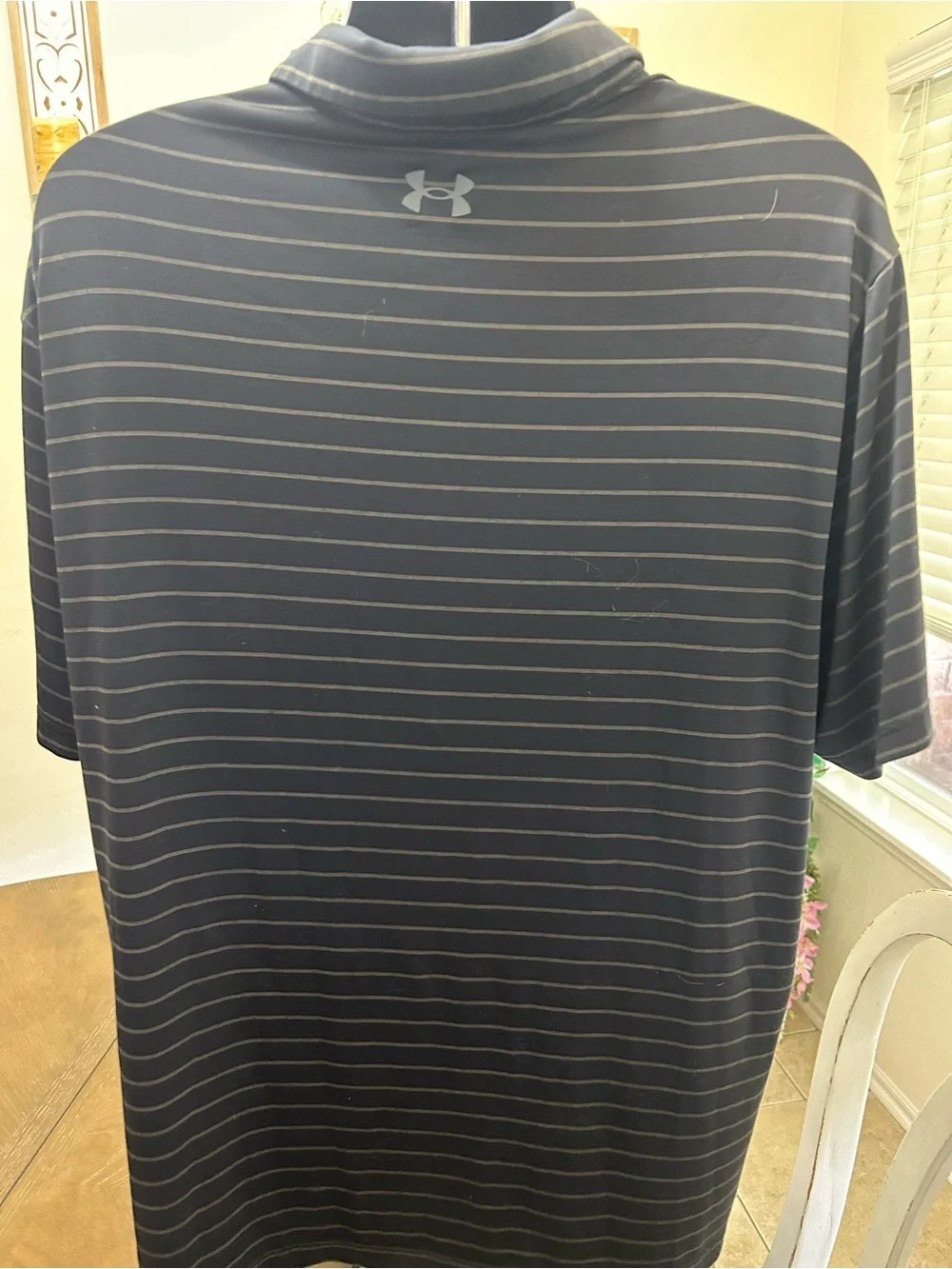 Under Armour The Playoff Polo Men’s Black Gray Striped HeatGear Golf Shirt